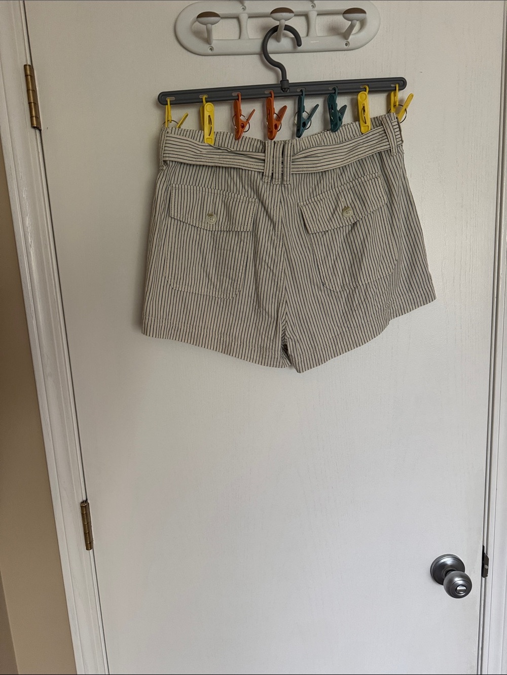 American Eagle Outfitters High-Waist Striped Tie-Front Shorts — Cream/Gray - Picture 2 of 2